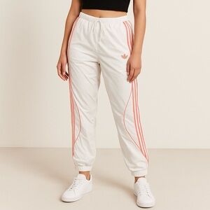 Adidas Originals Women’s Track Pants – White with Coral Pink Stripes – Size M
